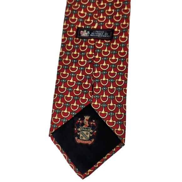 Paolo Designed Paolo Gucci 100% Silk Men's Necktie Red Gold Green Evening - Picture 5 of 8